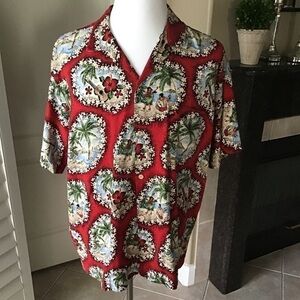 Hawaiian Shirt 2XL 100% Cotton Men's Hula Girls Red Beach Hana Fashion Vintage